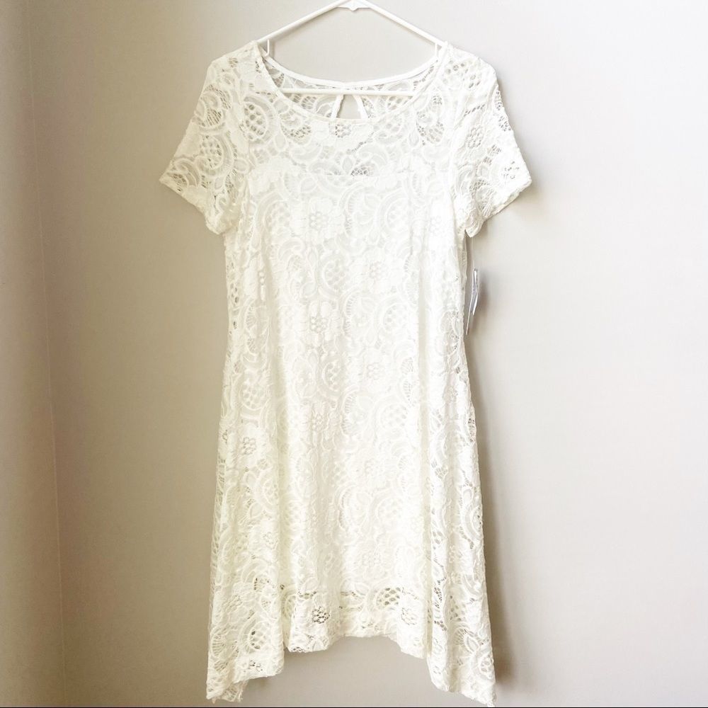 Robbie Bee Cream Lacey Short Sleeve Midi Dress